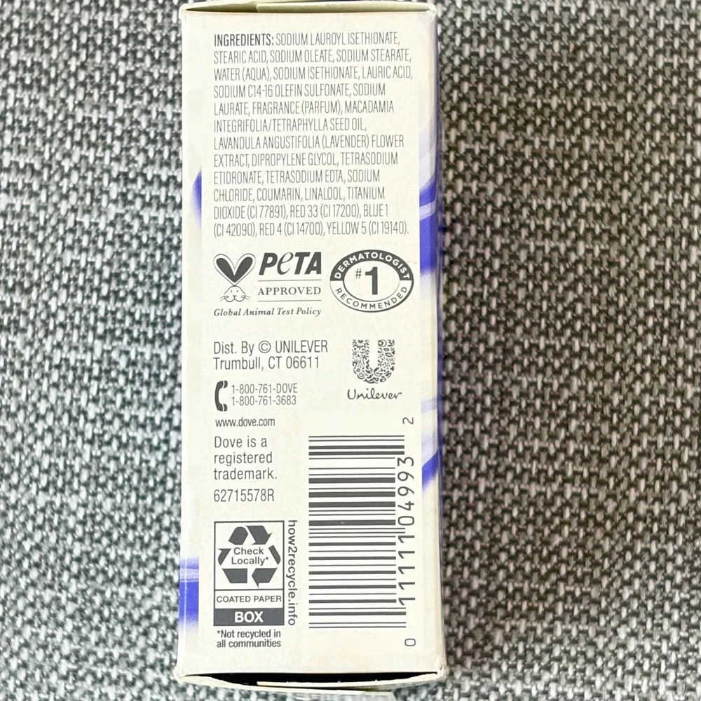 Dove 5 oz Macadamia Milk & Willow Lavender Cleansing Bar Dry Skin 4pk Bundle